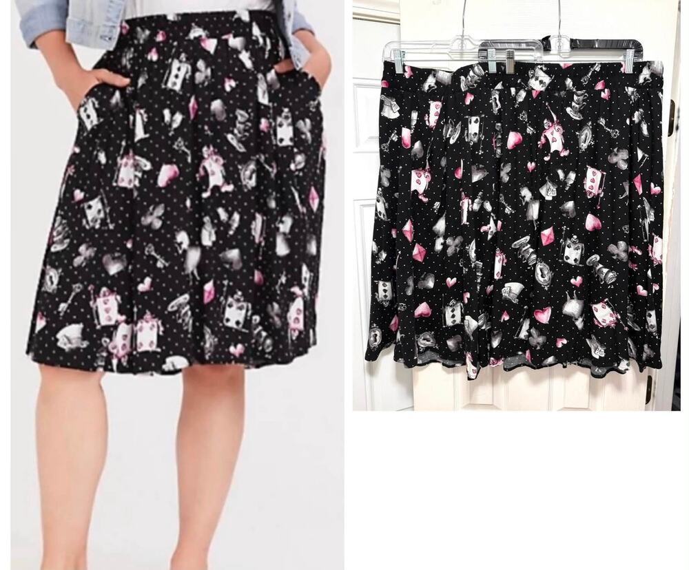 Torrid 5 (5X 28) Disney Alice In Wonderland Polka Dot A-Line Skirt w/Pockets